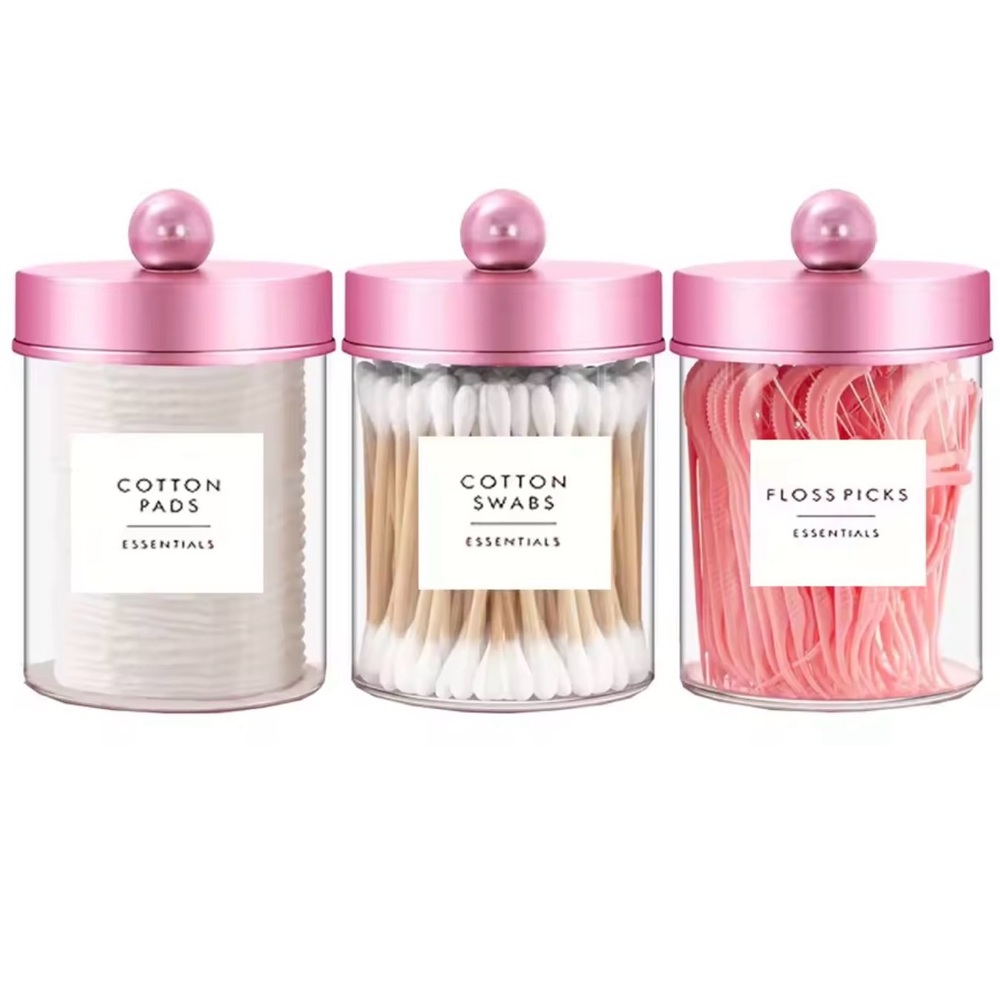 6 Pink Essentials Storage Jars Set